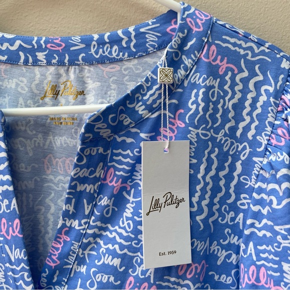 NWT Lilly Pulitzer Colson Dress 100% Cotton Sunwashed Blue Seacrets Size L - Picture 9 of 9